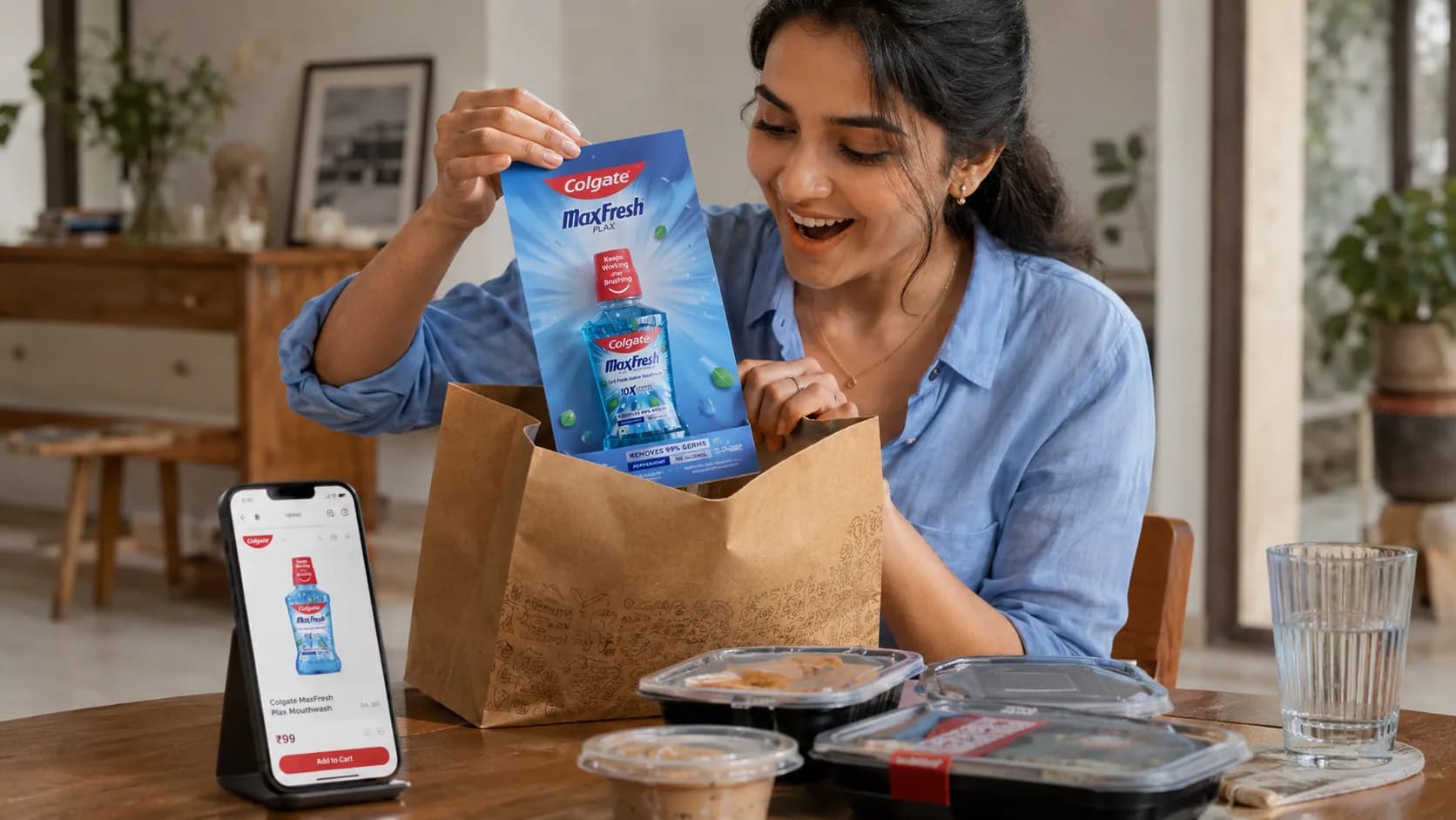 Colgate Plax sample pack delivered with a food order